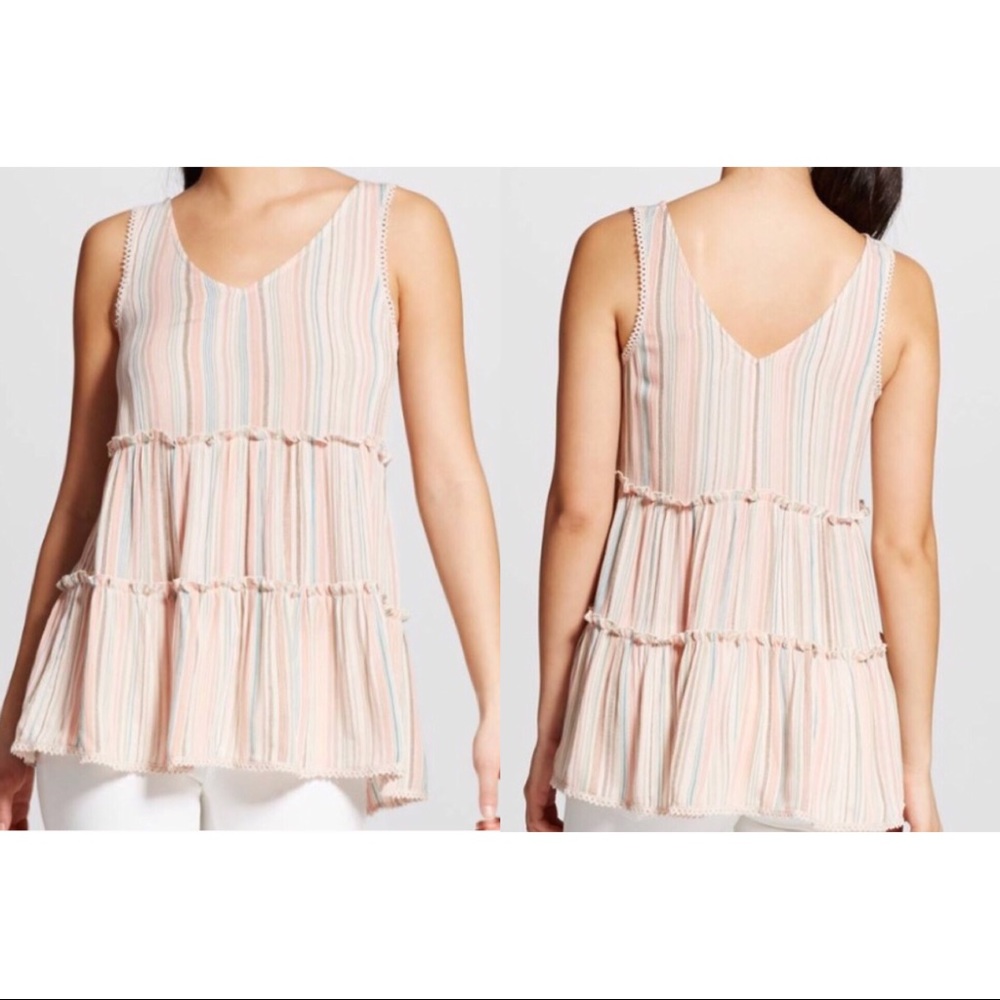 Knox Rose| Printed Stripe Rayon Gauze 3-Tier Tank